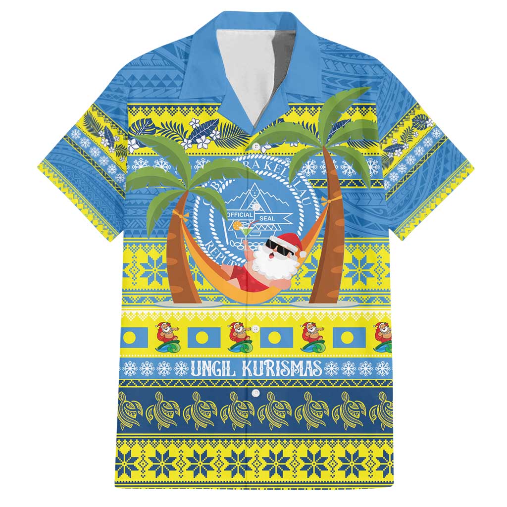 Palau Christmas Family Matching Long Sleeve Bodycon Dress and Hawaiian Shirt Chilling Santa Ungil Kurismas LT14 Dad's Shirt - Short Sleeve Yellow - Polynesian Pride