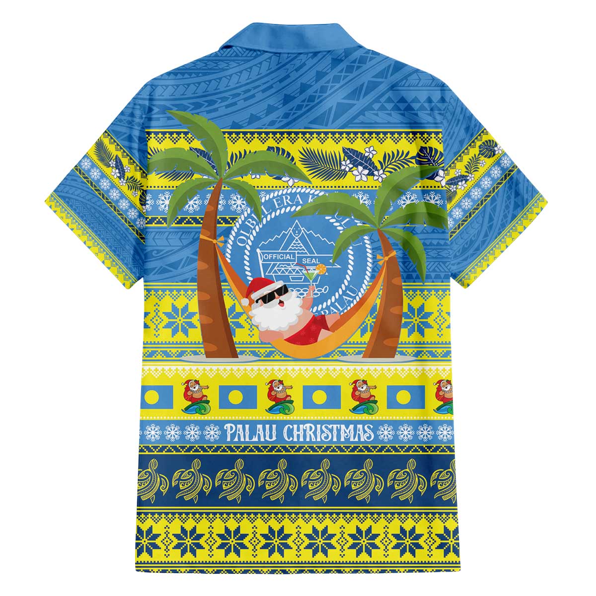 Palau Christmas Family Matching Off The Shoulder Long Sleeve Dress and Hawaiian Shirt Chilling Santa Ungil Kurismas LT14 - Polynesian Pride
