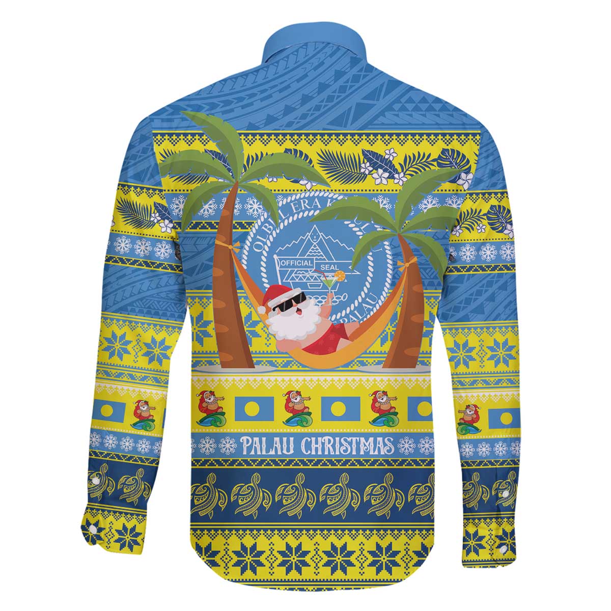 Palau Christmas Family Matching Off The Shoulder Long Sleeve Dress and Hawaiian Shirt Chilling Santa Ungil Kurismas LT14 - Polynesian Pride