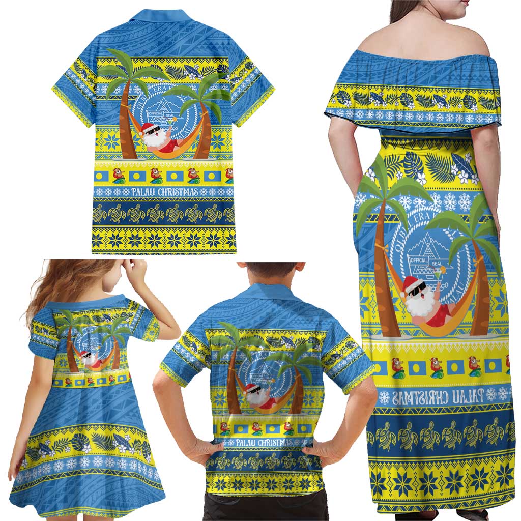 Palau Christmas Family Matching Off Shoulder Maxi Dress and Hawaiian Shirt Chilling Santa Ungil Kurismas LT14 - Polynesian Pride