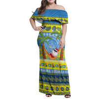 Palau Christmas Family Matching Off Shoulder Maxi Dress and Hawaiian Shirt Chilling Santa Ungil Kurismas LT14 Mom's Dress Yellow - Polynesian Pride