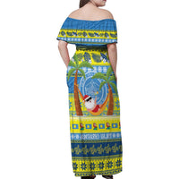 Palau Christmas Family Matching Off Shoulder Maxi Dress and Hawaiian Shirt Chilling Santa Ungil Kurismas LT14 - Polynesian Pride