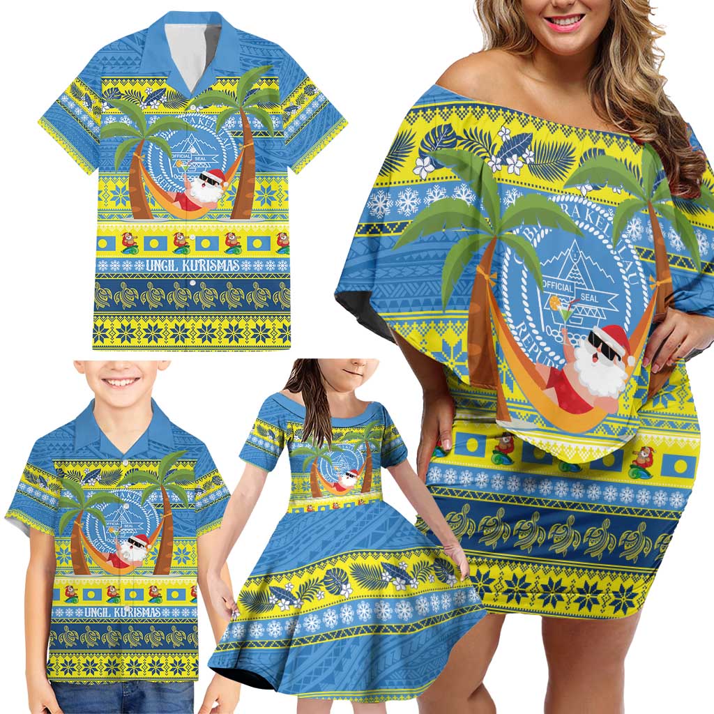 Palau Christmas Family Matching Off Shoulder Short Dress and Hawaiian Shirt Chilling Santa Ungil Kurismas LT14 - Polynesian Pride