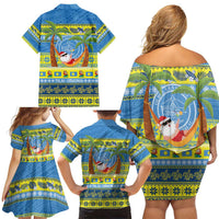 Palau Christmas Family Matching Off Shoulder Short Dress and Hawaiian Shirt Chilling Santa Ungil Kurismas LT14 - Polynesian Pride