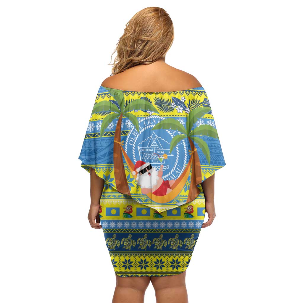 Palau Christmas Family Matching Off Shoulder Short Dress and Hawaiian Shirt Chilling Santa Ungil Kurismas LT14 - Polynesian Pride
