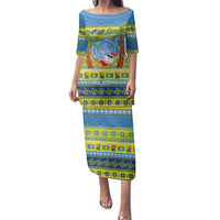 Palau Christmas Family Matching Puletasi and Hawaiian Shirt Chilling Santa Ungil Kurismas LT14 Mom's Dress Yellow - Polynesian Pride