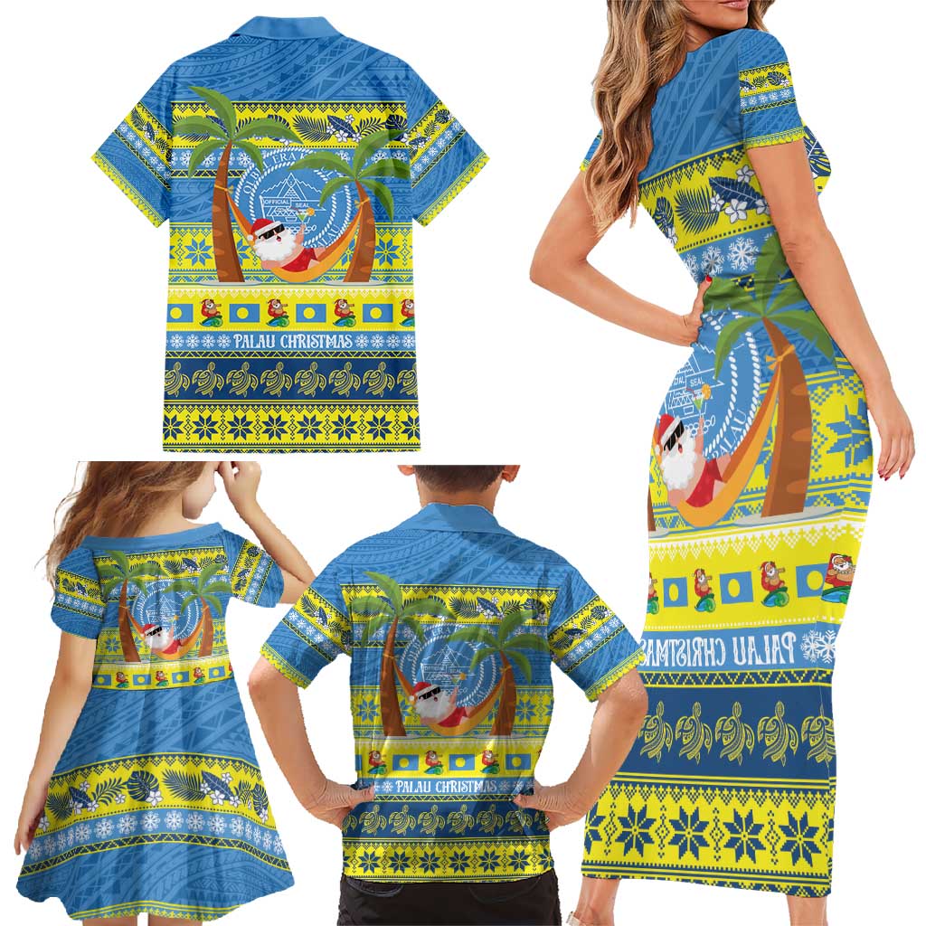 Palau Christmas Family Matching Short Sleeve Bodycon Dress and Hawaiian Shirt Chilling Santa Ungil Kurismas LT14 - Polynesian Pride