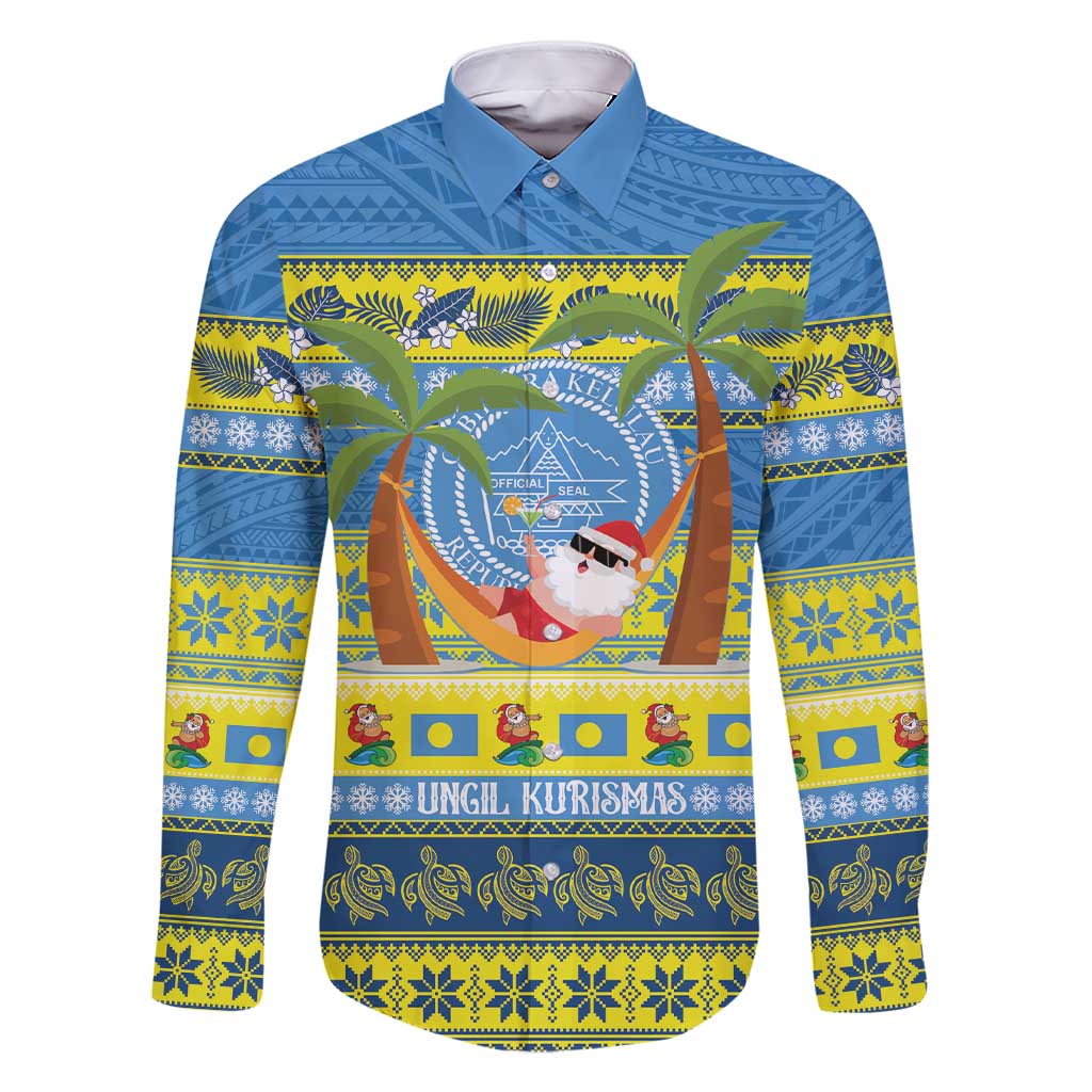 Palau Christmas Family Matching Short Sleeve Bodycon Dress and Hawaiian Shirt Chilling Santa Ungil Kurismas LT14 Dad's Shirt - Long Sleeve Yellow - Polynesian Pride