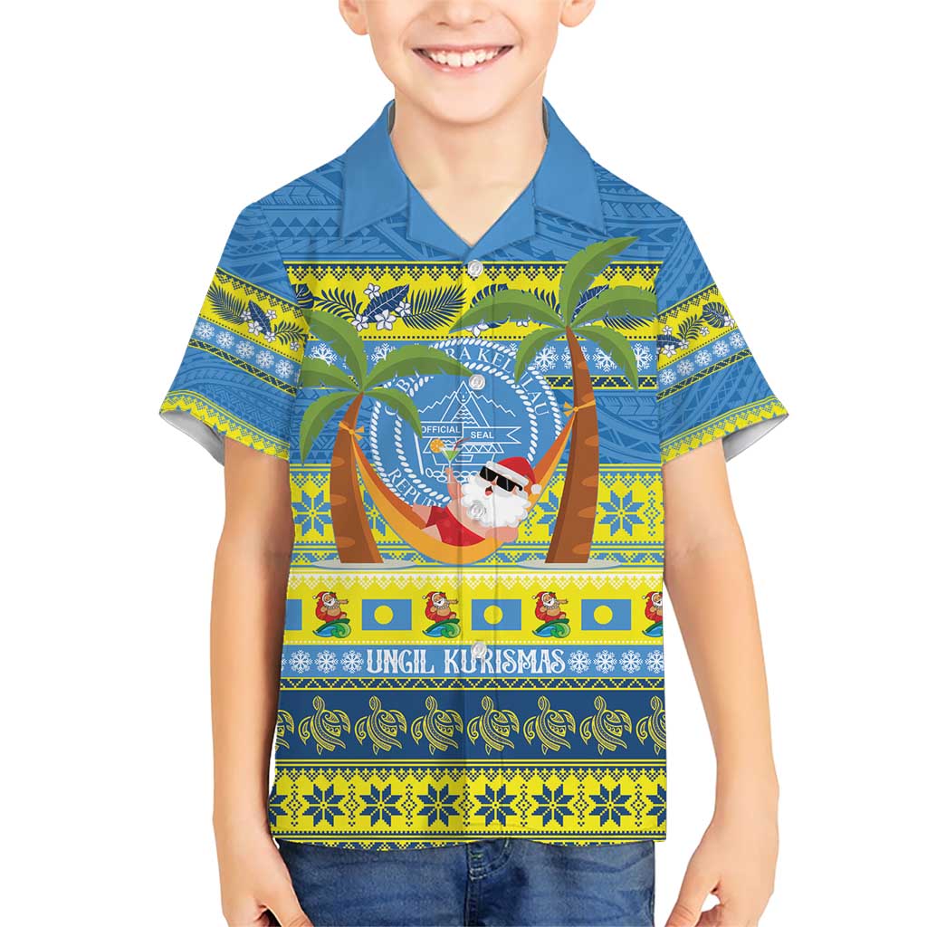 Palau Christmas Family Matching Short Sleeve Bodycon Dress and Hawaiian Shirt Chilling Santa Ungil Kurismas LT14 Son's Shirt Yellow - Polynesian Pride