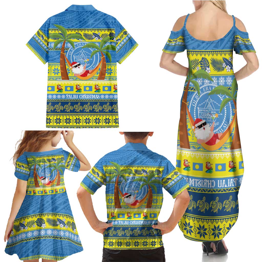 Palau Christmas Family Matching Summer Maxi Dress and Hawaiian Shirt Chilling Santa Ungil Kurismas LT14 - Polynesian Pride