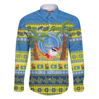 Palau Christmas Family Matching Summer Maxi Dress and Hawaiian Shirt Chilling Santa Ungil Kurismas LT14 Dad's Shirt - Long Sleeve Yellow - Polynesian Pride
