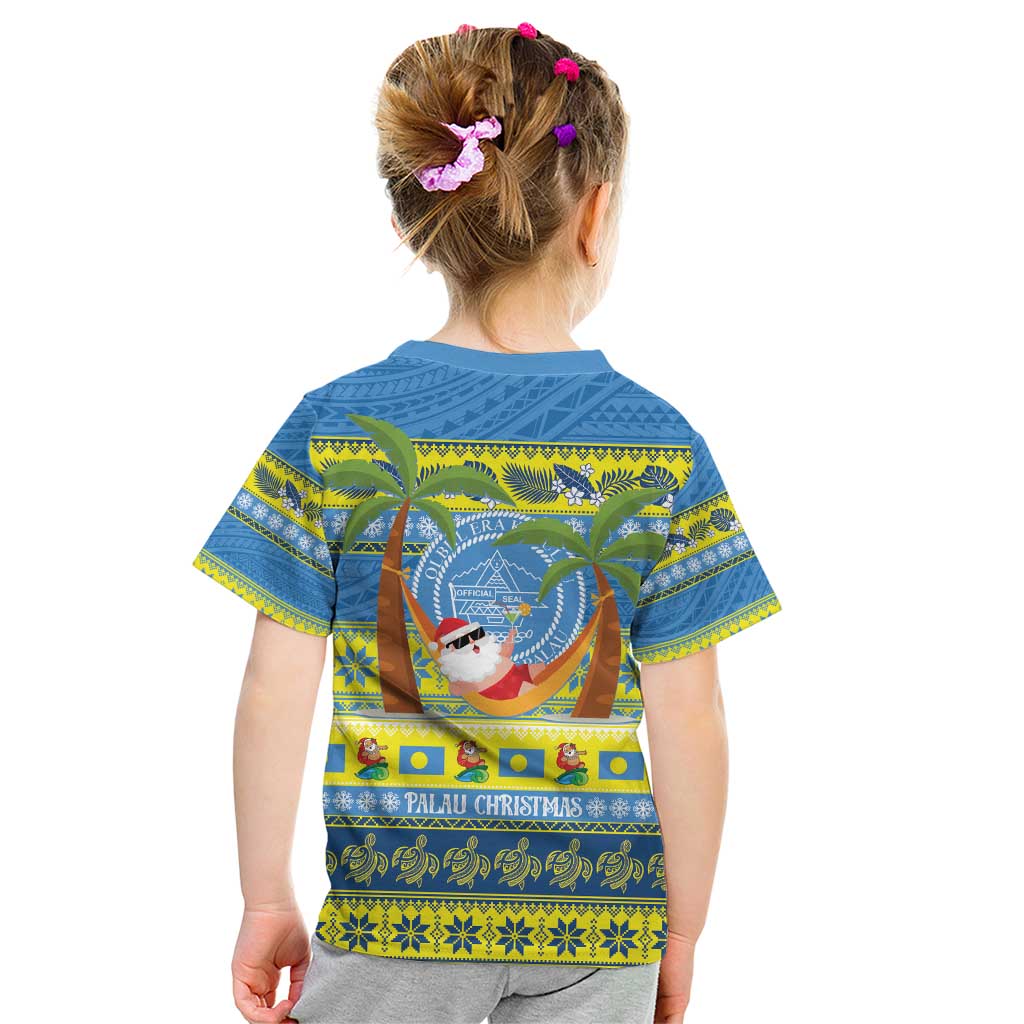 Palau Christmas Kid T Shirt Chilling Santa Ungil Kurismas - Polynesian Pride