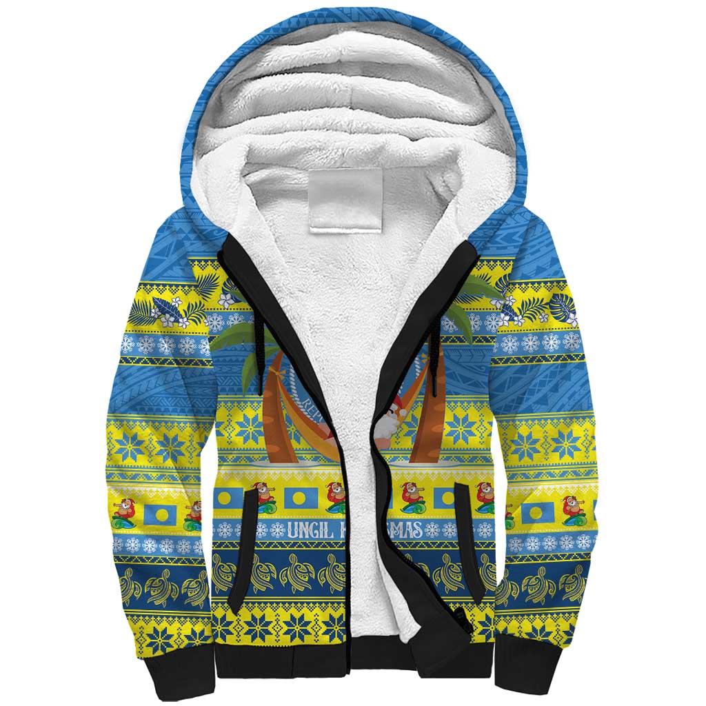Palau Christmas Sherpa Hoodie Chilling Santa Ungil Kurismas - Polynesian Pride
