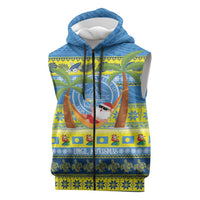 Palau Christmas Sleeveless Zip Hoodie Chilling Santa Ungil Kurismas - Polynesian Pride