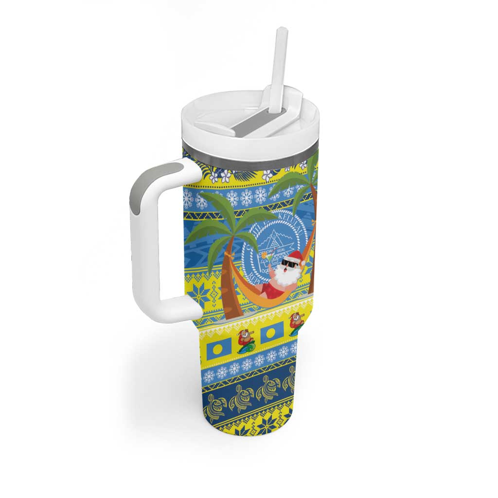 Palau Christmas Tumbler With Handle Chilling Santa Ungil Kurismas - Polynesian Pride