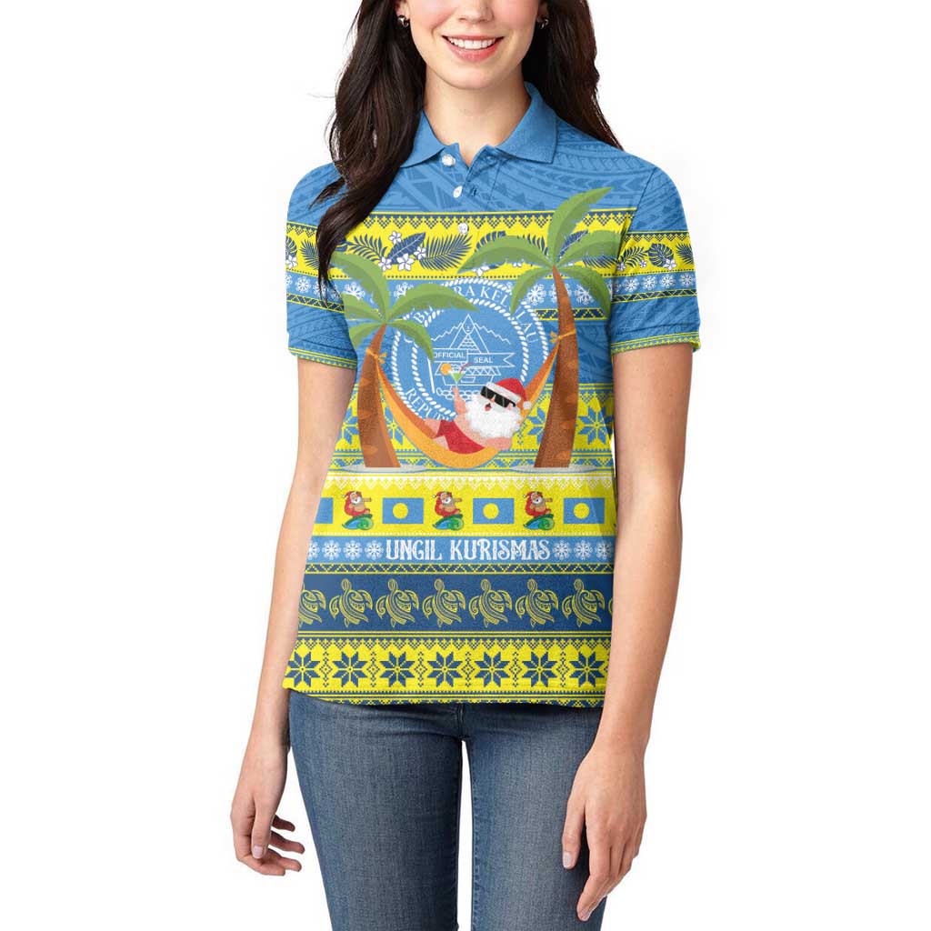 Palau Christmas Women Polo Shirt Chilling Santa Ungil Kurismas - Polynesian Pride