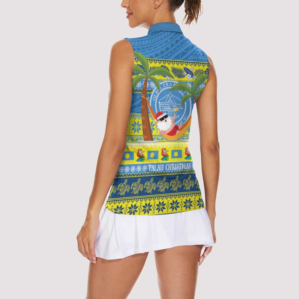 Palau Christmas Women Sleeveless Polo Shirt Chilling Santa Ungil Kurismas - Polynesian Pride