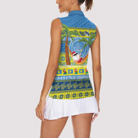 Palau Christmas Women Sleeveless Polo Shirt Chilling Santa Ungil Kurismas - Polynesian Pride