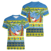 Palau Christmas Women V-Neck T-Shirt Chilling Santa Ungil Kurismas - Polynesian Pride