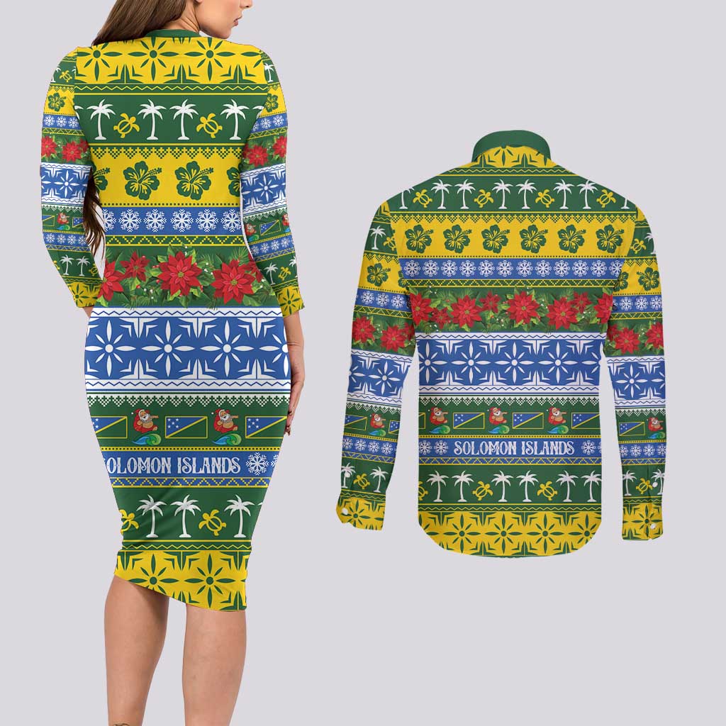 Solomon Islands Christmas Couples Matching Long Sleeve Bodycon Dress and Long Sleeve Button Shirt The Solomons Melanesian Meri Krismas LT14 - Polynesian Pride