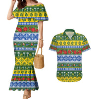 Solomon Islands Christmas Couples Matching Mermaid Dress and Hawaiian Shirt The Solomons Melanesian Meri Krismas LT14 Green - Polynesian Pride