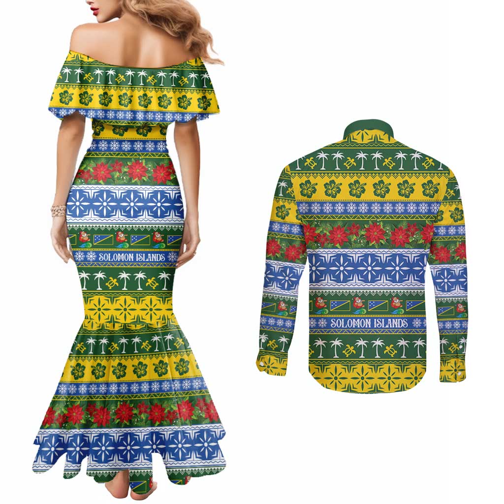 Solomon Islands Christmas Couples Matching Mermaid Dress and Long Sleeve Button Shirt The Solomons Melanesian Meri Krismas - Polynesian Pride