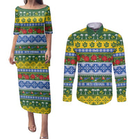 Solomon Islands Christmas Couples Matching Puletasi and Long Sleeve Button Shirt The Solomons Melanesian Meri Krismas - Polynesian Pride
