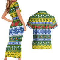Solomon Islands Christmas Couples Matching Short Sleeve Bodycon Dress and Hawaiian Shirt The Solomons Melanesian Meri Krismas LT14 - Polynesian Pride