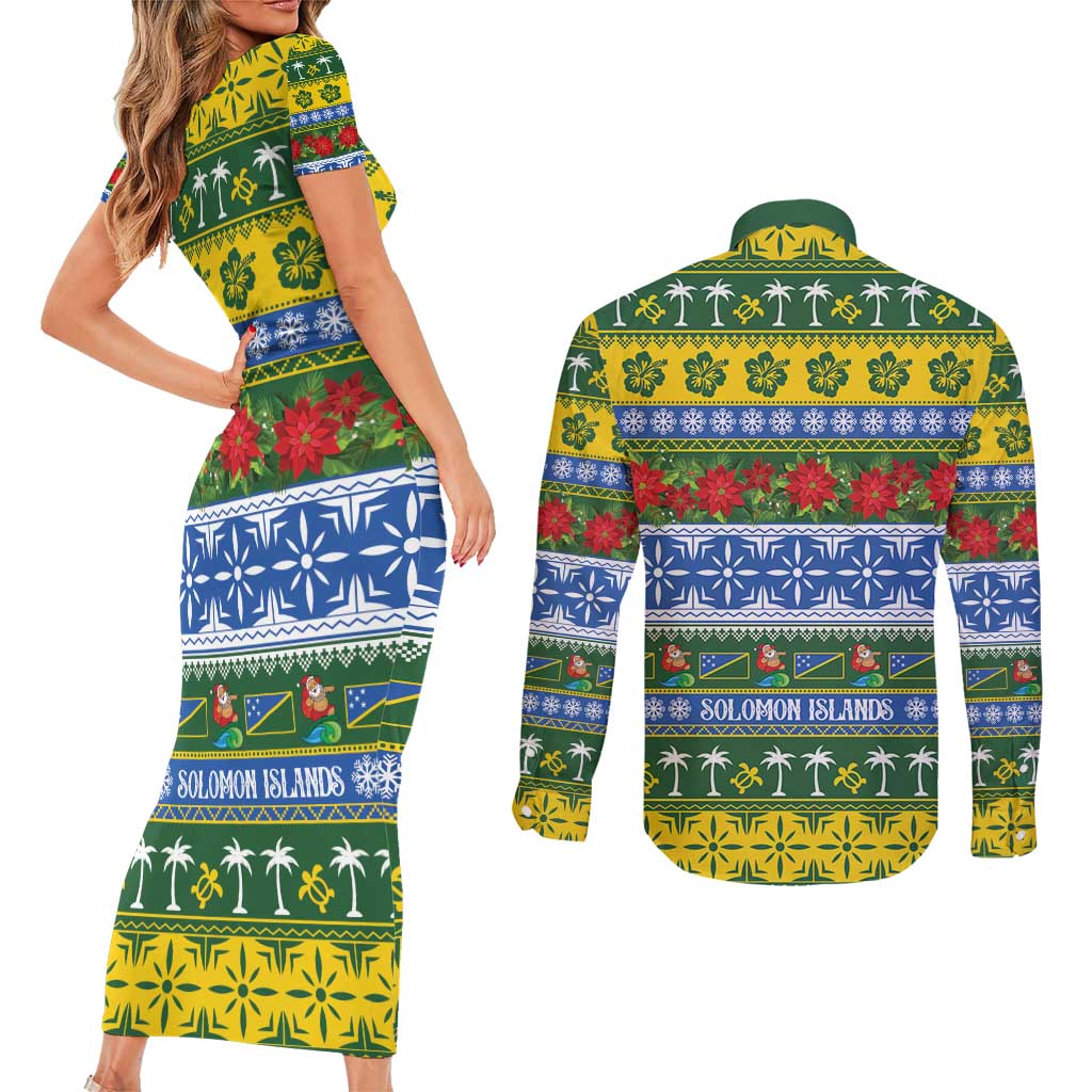 Solomon Islands Christmas Couples Matching Short Sleeve Bodycon Dress and Long Sleeve Button Shirt The Solomons Melanesian Meri Krismas LT14 - Polynesian Pride