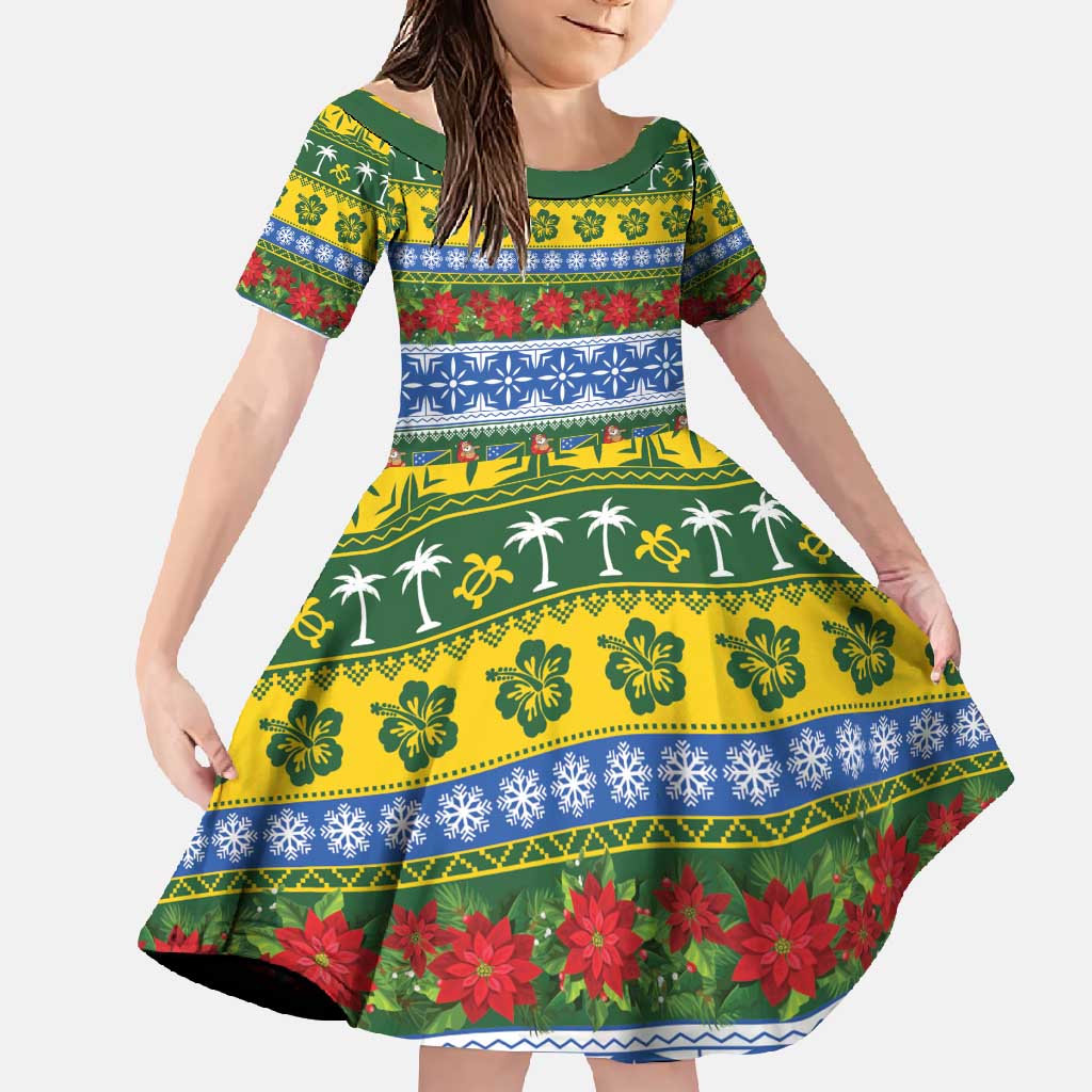 Solomon Islands Christmas Family Matching Long Sleeve Bodycon Dress and Hawaiian Shirt The Solomons Melanesian Meri Krismas LT14 Daughter's Dress Green - Polynesian Pride