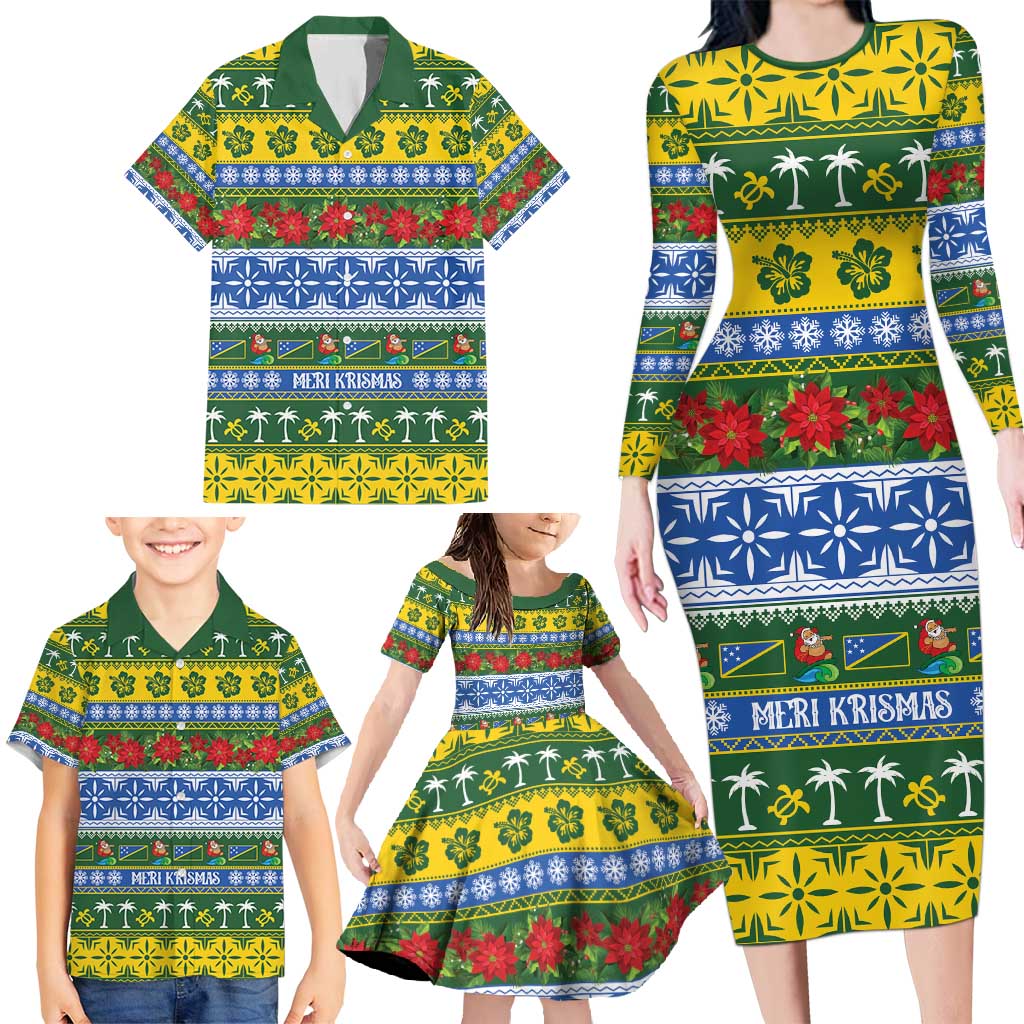 Solomon Islands Christmas Family Matching Long Sleeve Bodycon Dress and Hawaiian Shirt The Solomons Melanesian Meri Krismas LT14 - Polynesian Pride