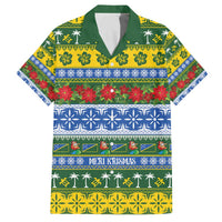 Solomon Islands Christmas Family Matching Off The Shoulder Long Sleeve Dress and Hawaiian Shirt The Solomons Melanesian Meri Krismas LT14 Dad's Shirt - Short Sleeve Green - Polynesian Pride