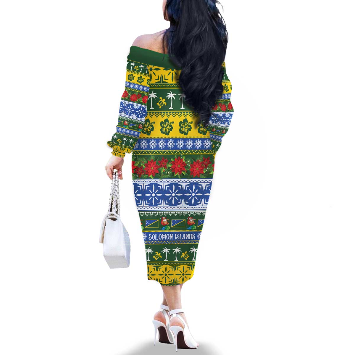 Solomon Islands Christmas Family Matching Off The Shoulder Long Sleeve Dress and Hawaiian Shirt The Solomons Melanesian Meri Krismas LT14 - Polynesian Pride