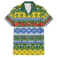 Solomon Islands Christmas Family Matching Off Shoulder Maxi Dress and Hawaiian Shirt The Solomons Melanesian Meri Krismas LT14 Dad's Shirt - Short Sleeve Green - Polynesian Pride