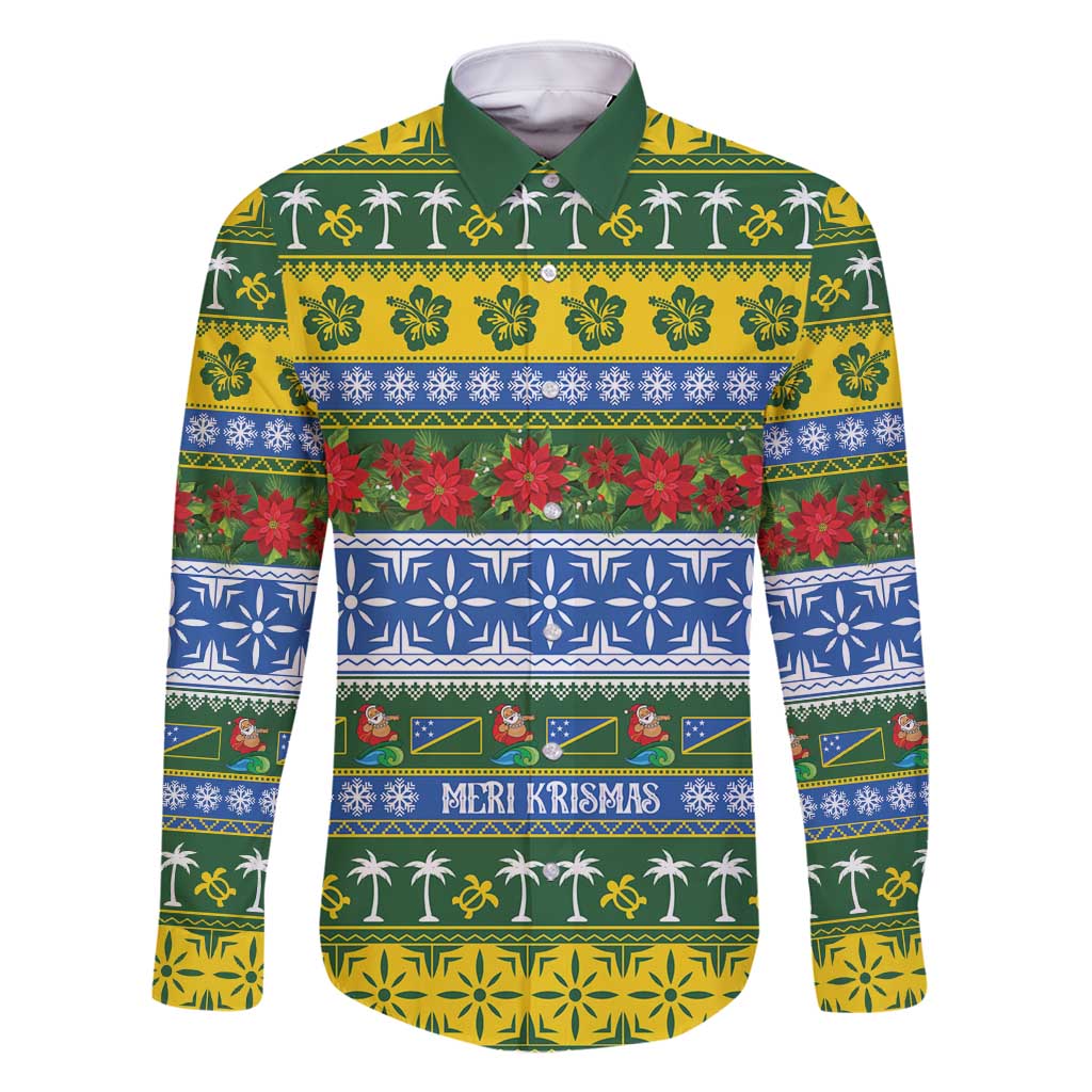 Solomon Islands Christmas Family Matching Off Shoulder Maxi Dress and Hawaiian Shirt The Solomons Melanesian Meri Krismas LT14 Dad's Shirt - Long Sleeve Green - Polynesian Pride