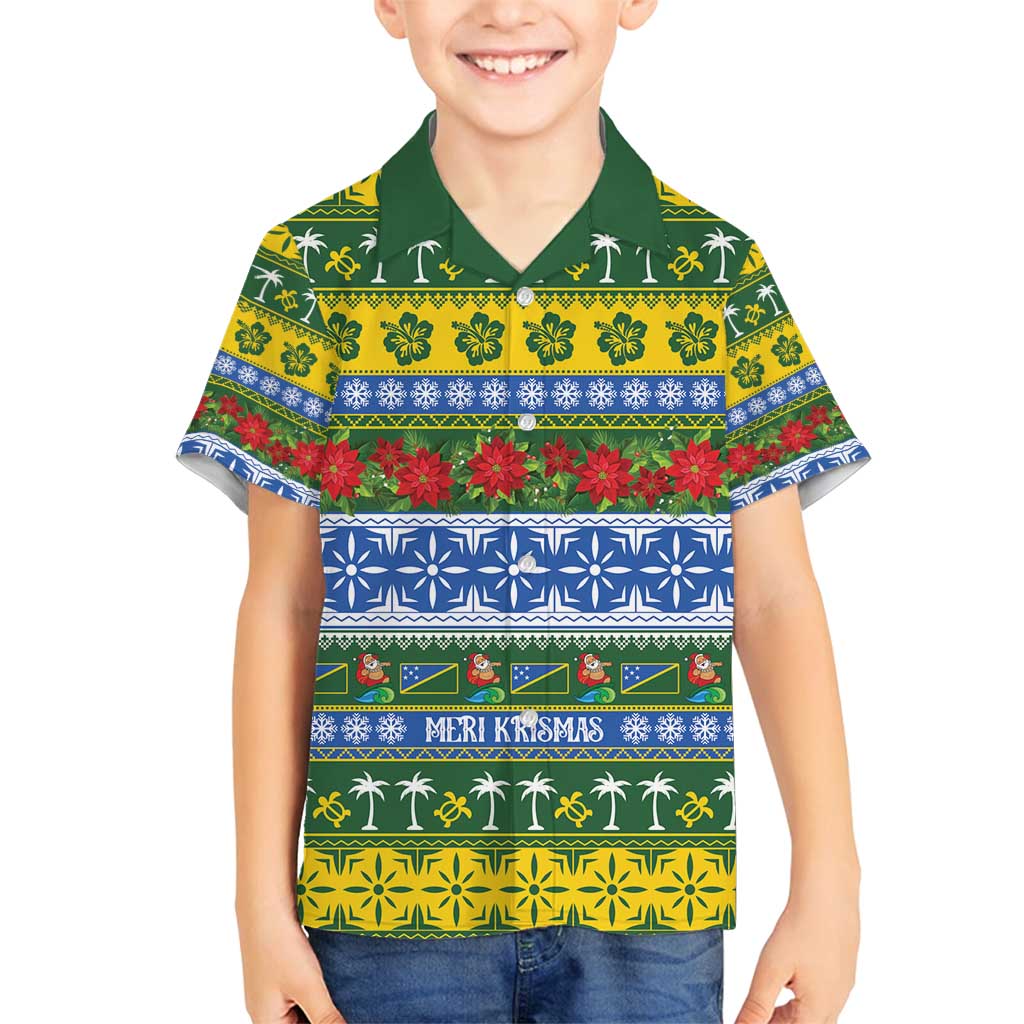 Solomon Islands Christmas Family Matching Off Shoulder Maxi Dress and Hawaiian Shirt The Solomons Melanesian Meri Krismas LT14 Son's Shirt Green - Polynesian Pride