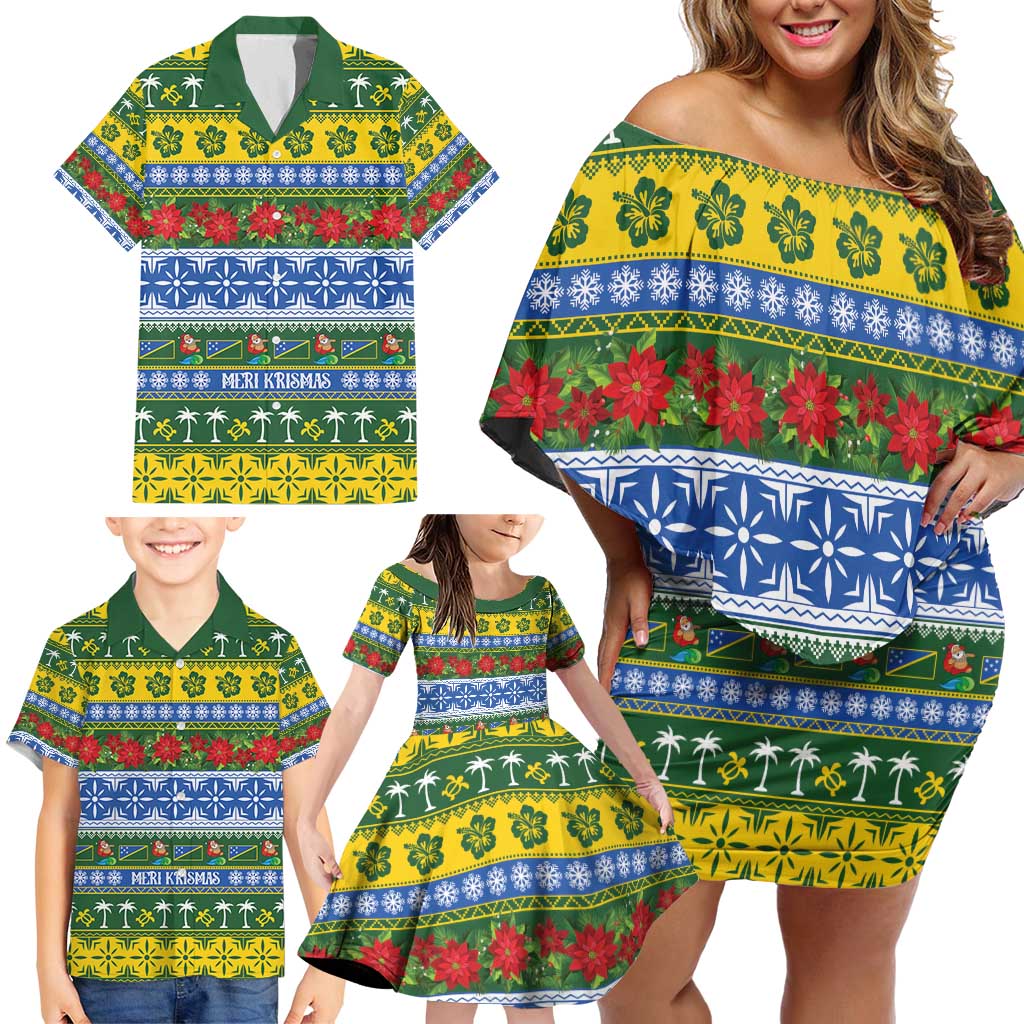 Solomon Islands Christmas Family Matching Off Shoulder Short Dress and Hawaiian Shirt The Solomons Melanesian Meri Krismas LT14 - Polynesian Pride