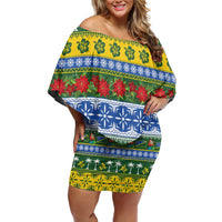 Solomon Islands Christmas Family Matching Off Shoulder Short Dress and Hawaiian Shirt The Solomons Melanesian Meri Krismas LT14 Mom's Dress Green - Polynesian Pride