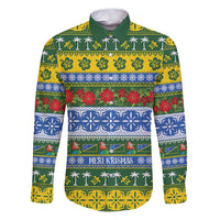 Solomon Islands Christmas Family Matching Puletasi and Hawaiian Shirt The Solomons Melanesian Meri Krismas LT14 Dad's Shirt - Long Sleeve Green - Polynesian Pride