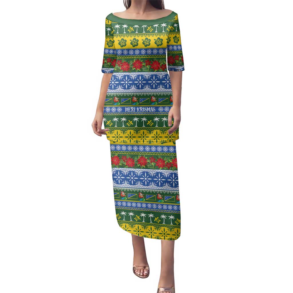 Solomon Islands Christmas Family Matching Puletasi and Hawaiian Shirt The Solomons Melanesian Meri Krismas LT14 Mom's Dress Green - Polynesian Pride