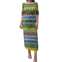 Solomon Islands Christmas Family Matching Puletasi and Hawaiian Shirt The Solomons Melanesian Meri Krismas LT14 Mom's Dress Green - Polynesian Pride