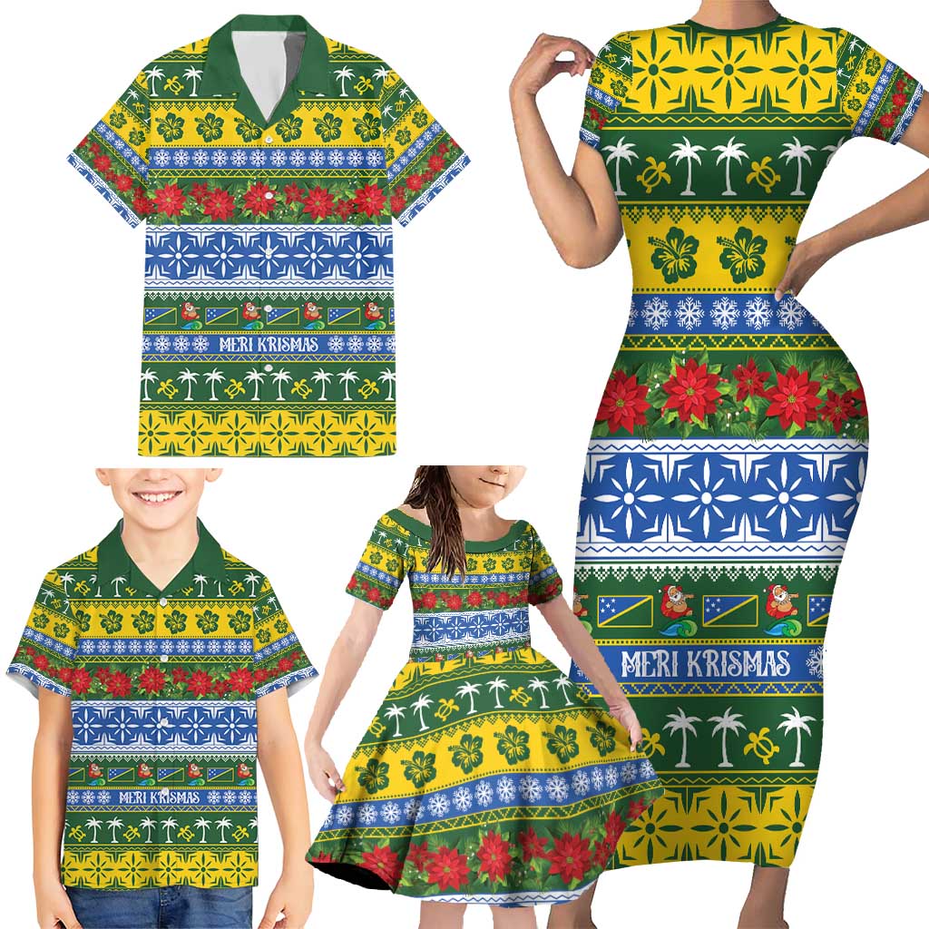 Solomon Islands Christmas Family Matching Short Sleeve Bodycon Dress and Hawaiian Shirt The Solomons Melanesian Meri Krismas LT14 - Polynesian Pride