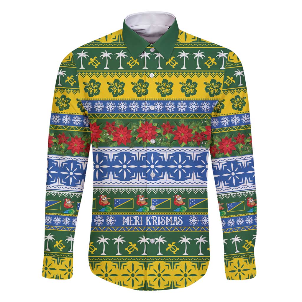 Solomon Islands Christmas Family Matching Short Sleeve Bodycon Dress and Hawaiian Shirt The Solomons Melanesian Meri Krismas LT14 Dad's Shirt - Long Sleeve Green - Polynesian Pride