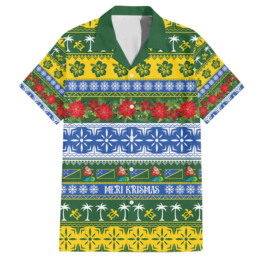 Solomon Islands Christmas Family Matching Tank Maxi Dress and Hawaiian Shirt The Solomons Melanesian Meri Krismas LT14 Dad's Shirt - Short Sleeve Green - Polynesian Pride