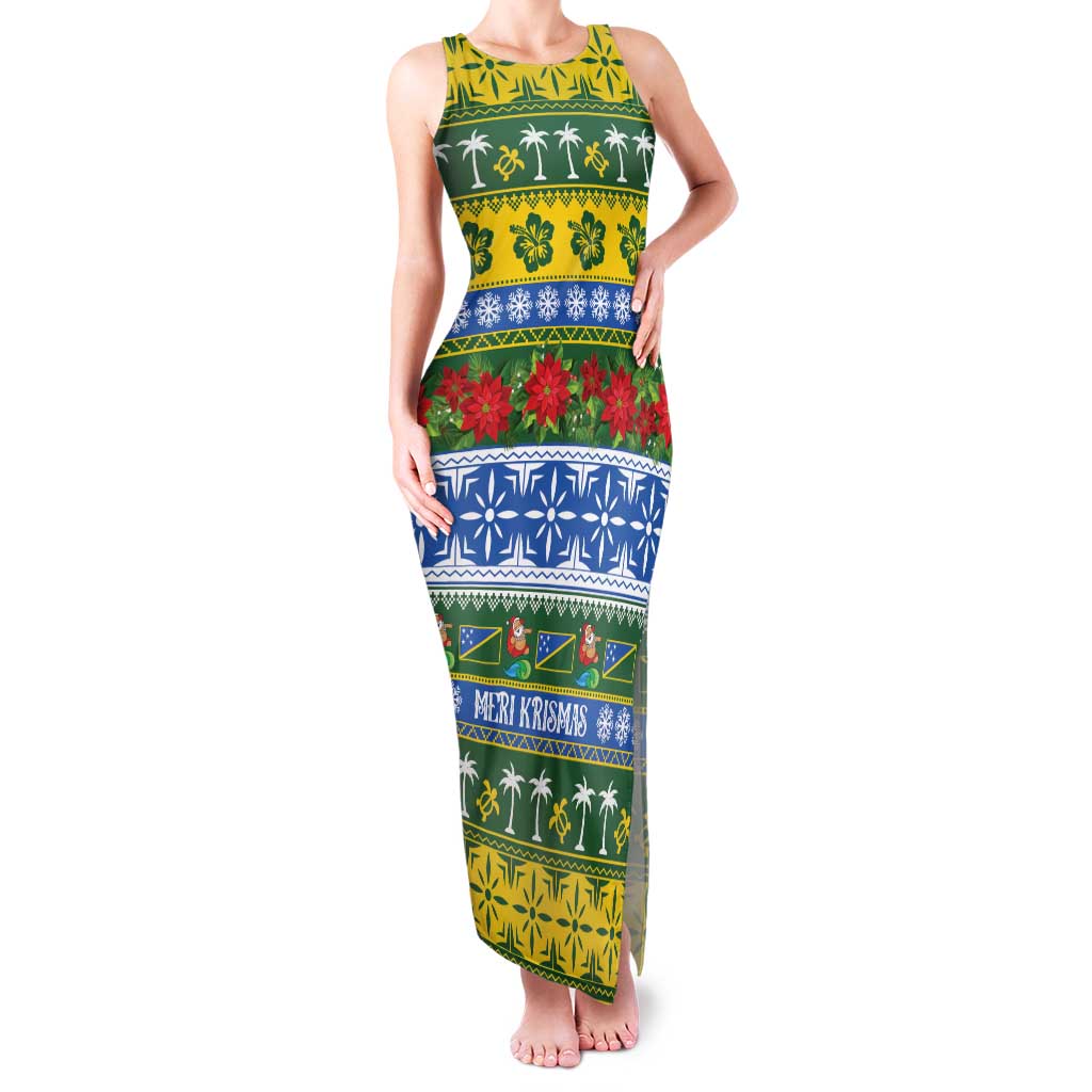 Solomon Islands Christmas Family Matching Tank Maxi Dress and Hawaiian Shirt The Solomons Melanesian Meri Krismas LT14 Mom's Dress Green - Polynesian Pride