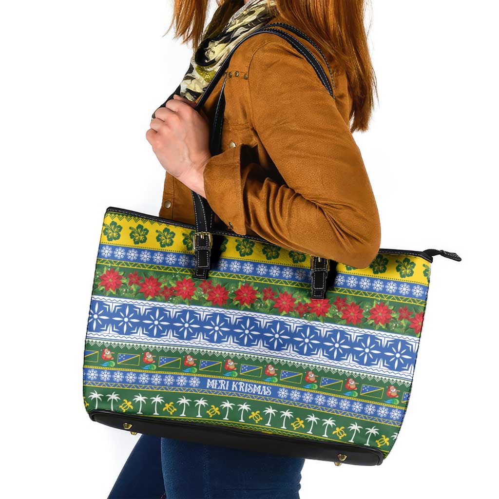 Solomon Islands Christmas Leather Tote Bag The Solomons Melanesian Meri Krismas - Polynesian Pride