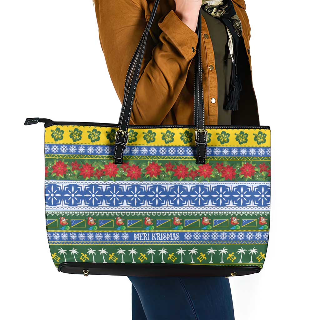 Solomon Islands Christmas Leather Tote Bag The Solomons Melanesian Meri Krismas - Polynesian Pride
