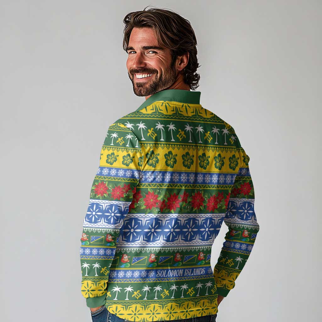 Solomon Islands Christmas Long Sleeve Polo Shirt The Solomons Melanesian Meri Krismas - Polynesian Pride
