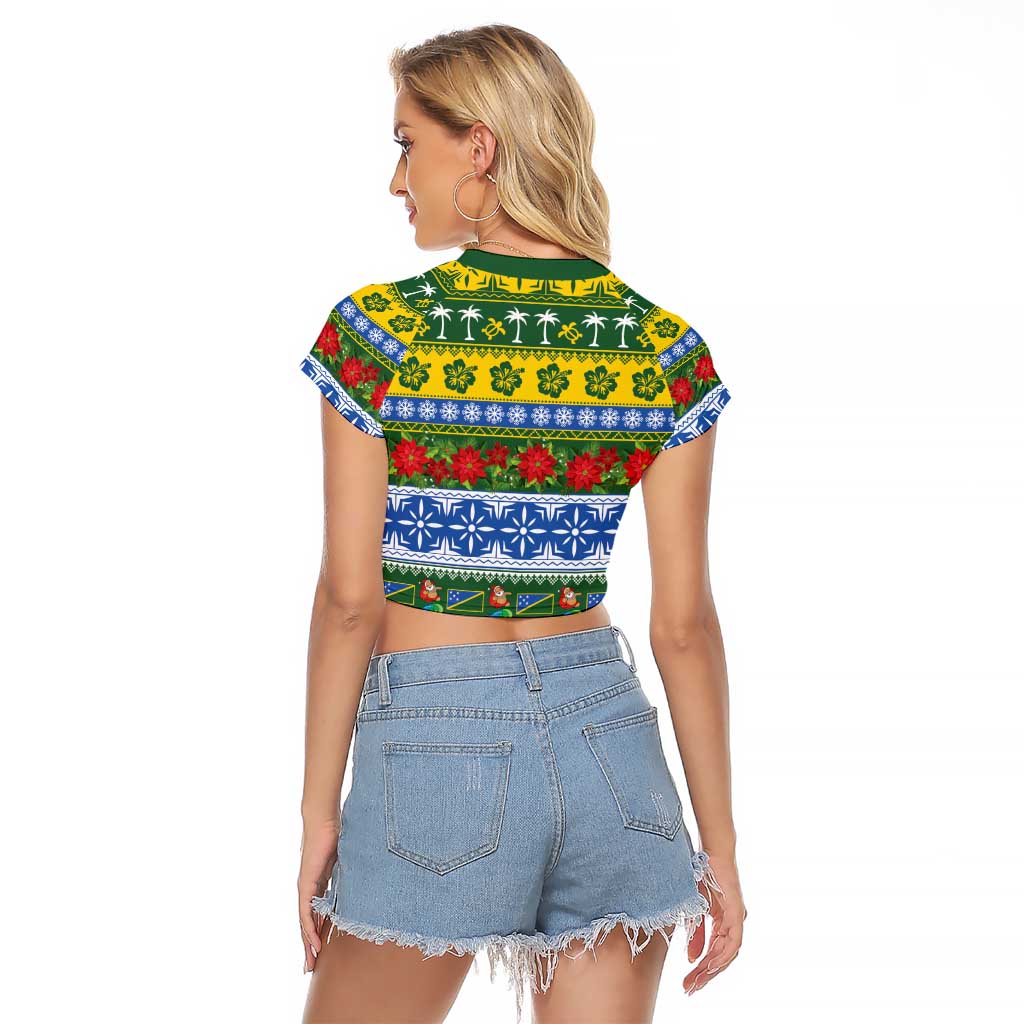 Solomon Islands Christmas Raglan Cropped T Shirt The Solomons Melanesian Meri Krismas - Polynesian Pride