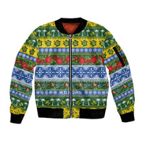 Solomon Islands Christmas Sleeve Zip Bomber Jacket The Solomons Melanesian Meri Krismas LT14 Unisex Green - Polynesian Pride